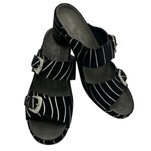 HELLE COMFORT Black sliver Striped Slip On Shoes Size 6.5/7 EU Size 37